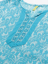 Women Blue White Printed Pure Cotton Kurta With Trousers